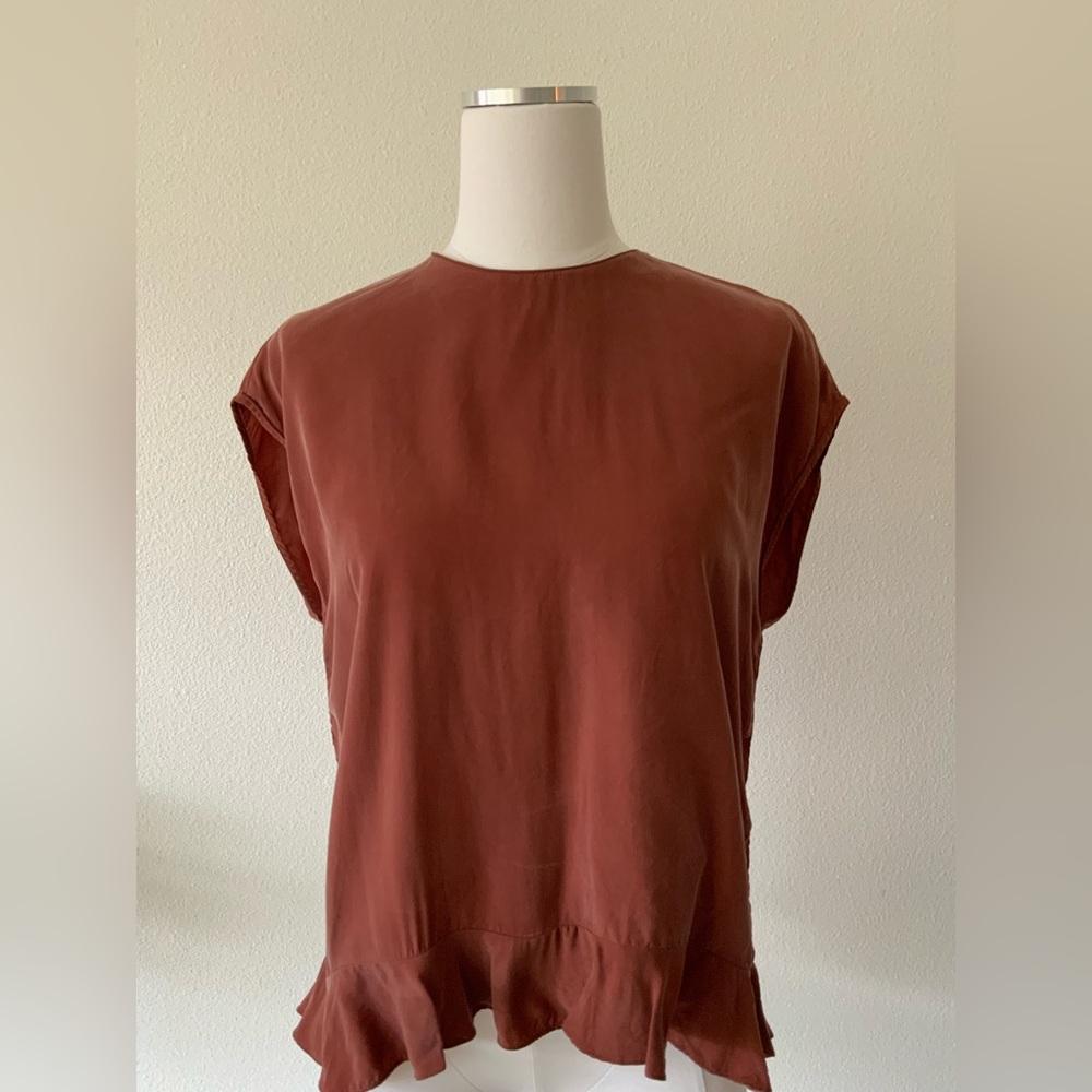 Zara Woman - Rust Silk Sleeveless Ruffle Hem Top